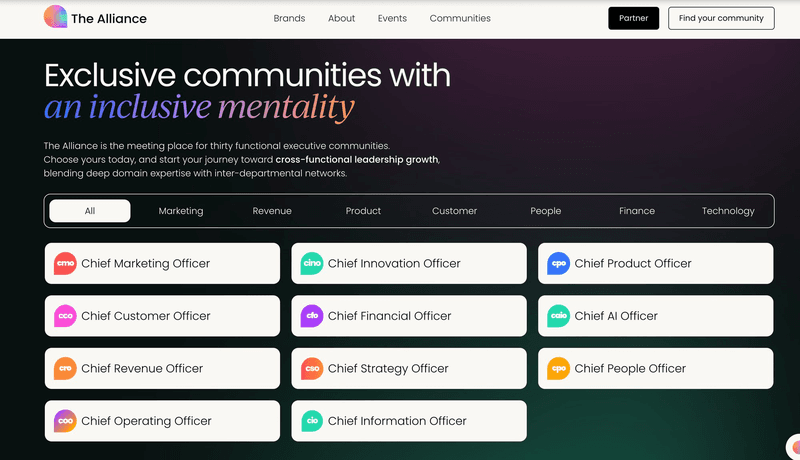 The Alliance connects executives through role-based communities focused on cross-functional growth.