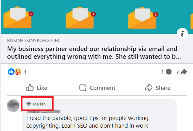 faceboook top fan badge