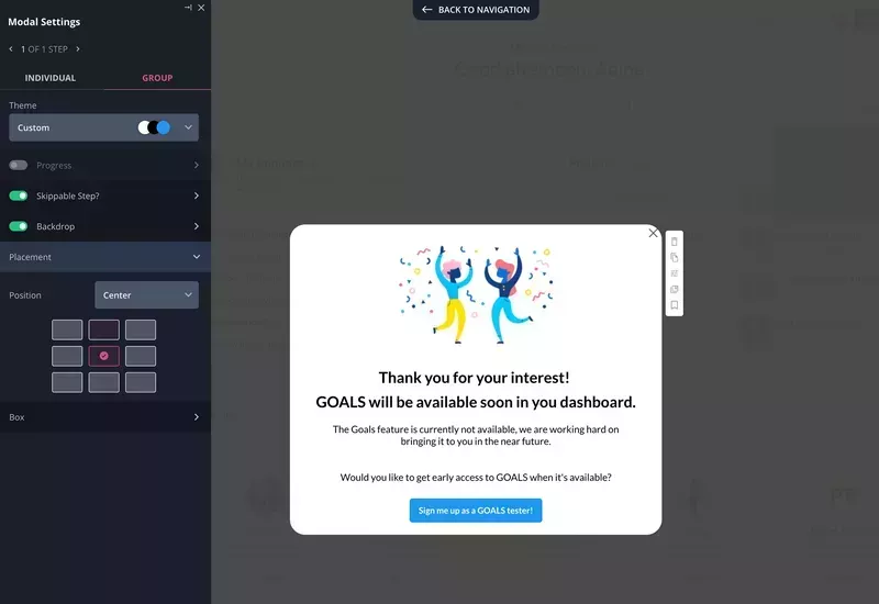Screenshot of Userpilot fake door test