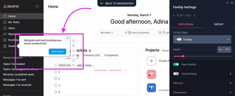 Screenshot of fake door testing