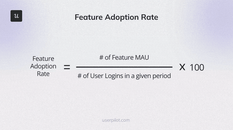 Formula to calculate feature adoption rate.