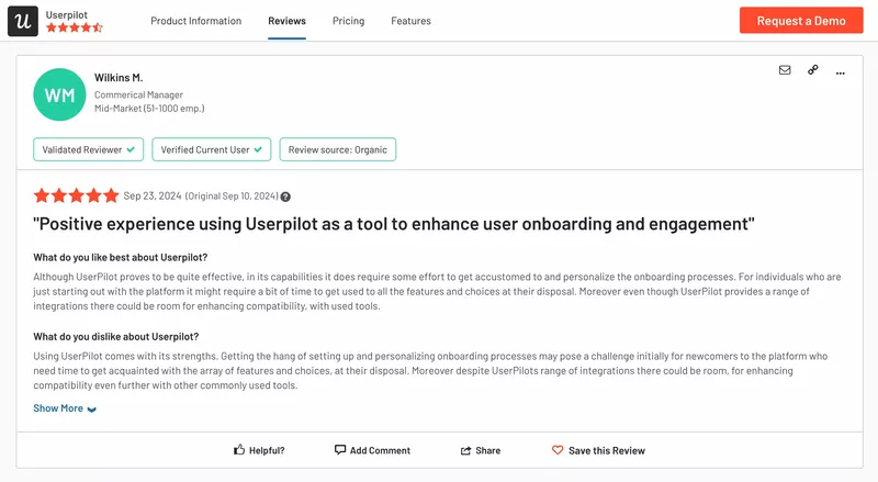 Userpilot review on G2