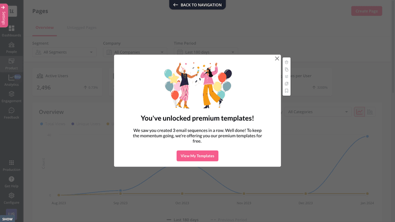 A celebratory modal created in Userpilot to gamify a product tour
