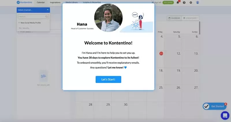 Customer onboarding best practices: Kontentino greets new customers with personalized messages