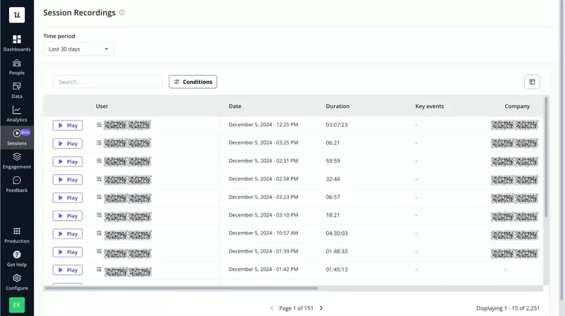 How to record user sessions in Userpilot: The session library.