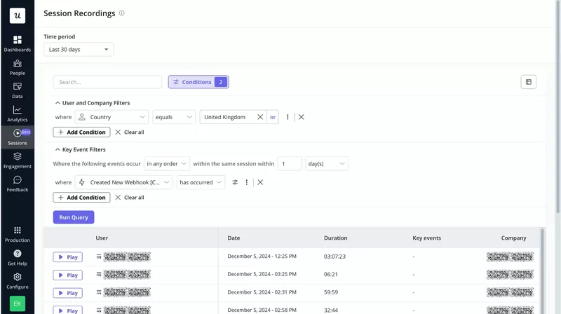 Use filter settings to narrow down the sessions to watch