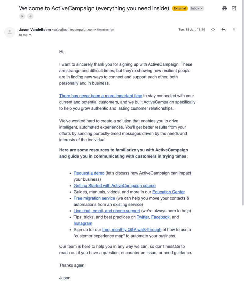 activecampaign welcome email