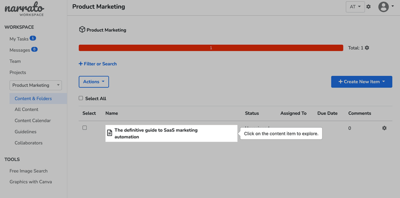 Narrato tooltip screenshot.