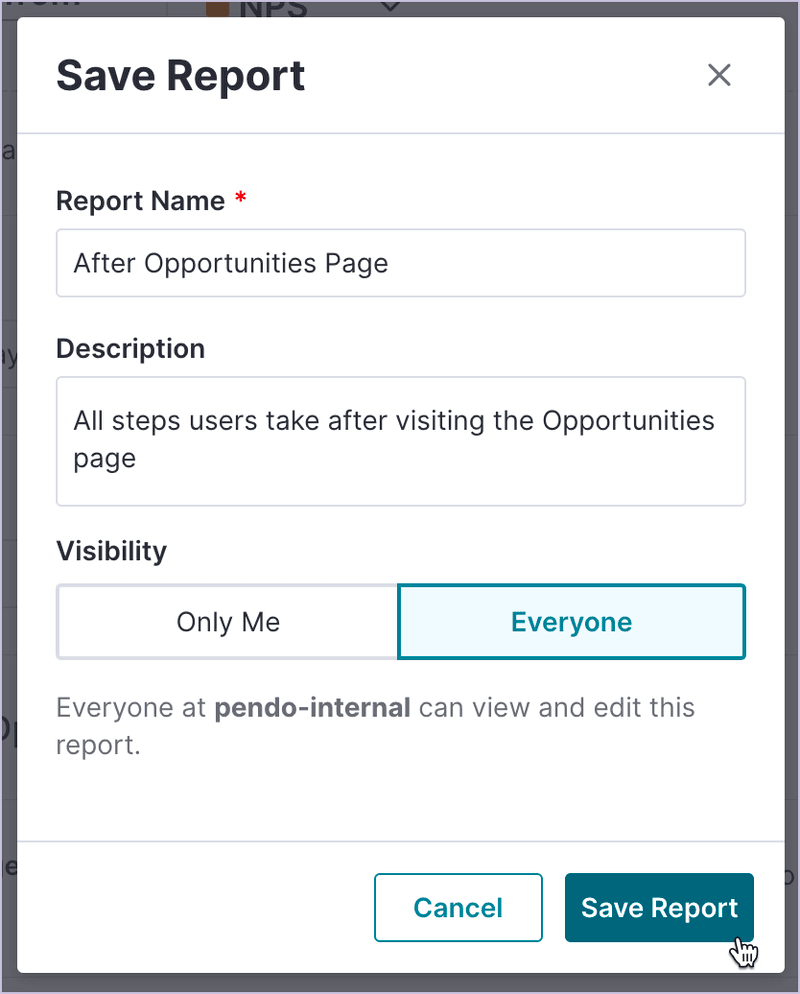 Saving a report in Pendo