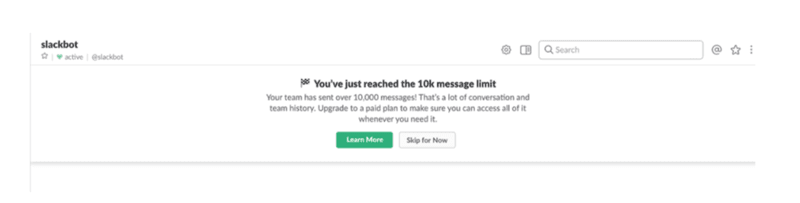 slack message limit notification