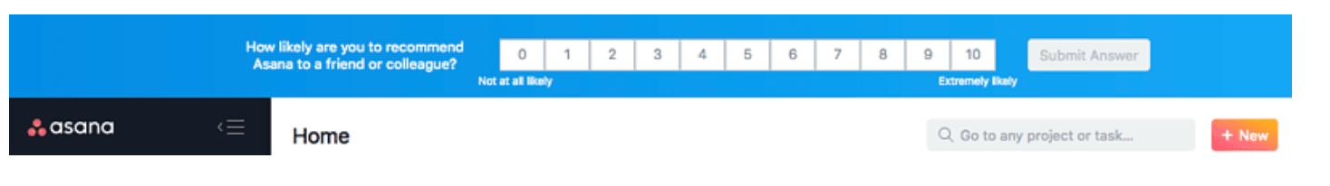 net promoter score (nps) banner survey in asana