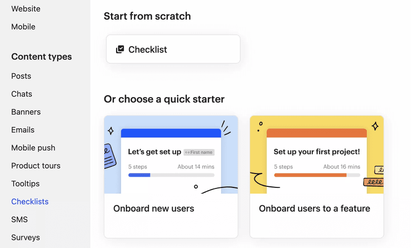 Intercom onboarding checklist’s view