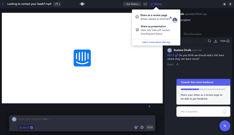 capture d'écran des visites du produit intercom