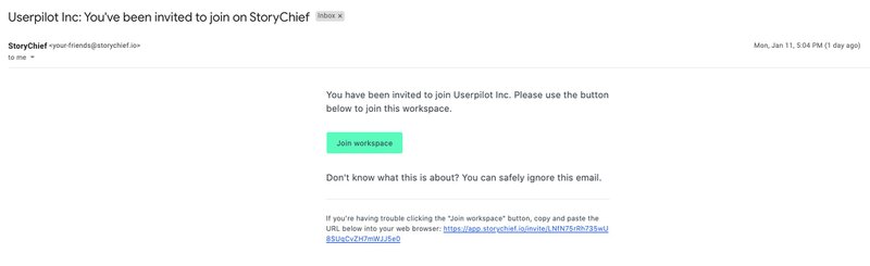 StoryChief invitation email