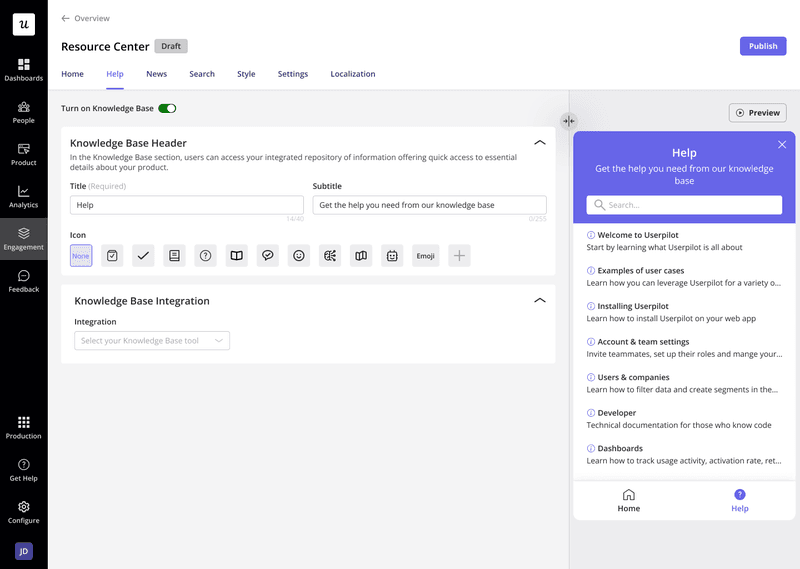 Resource center for self-service support
