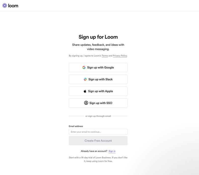 Screenshot of Loom SSO.