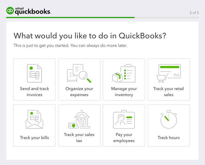 Quickbooks welcome screen