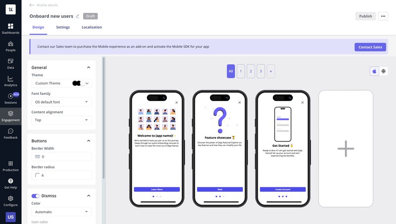 userpilot features for mobile onboarding