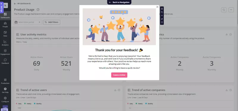 A modal inviting users to review the product