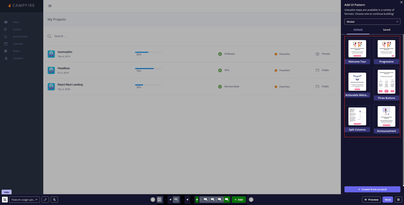 Userpilot’s modal templates.