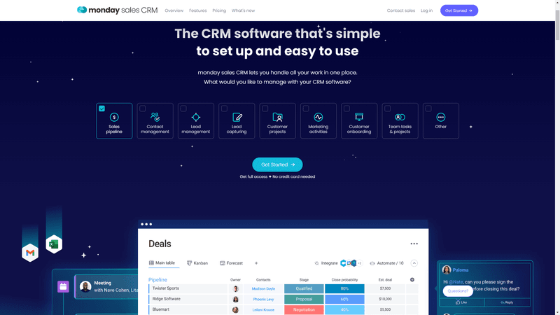 Monday personalization SaaS landing page example