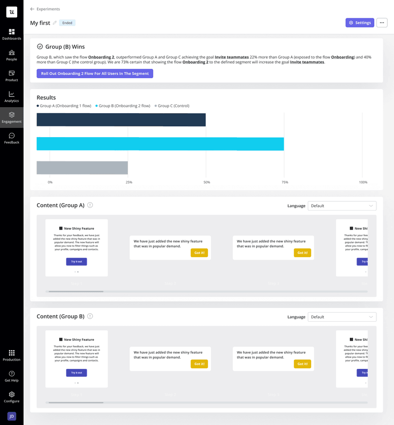 ab testing userpilot