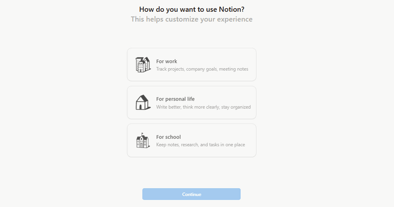 Notion's onboarding interface