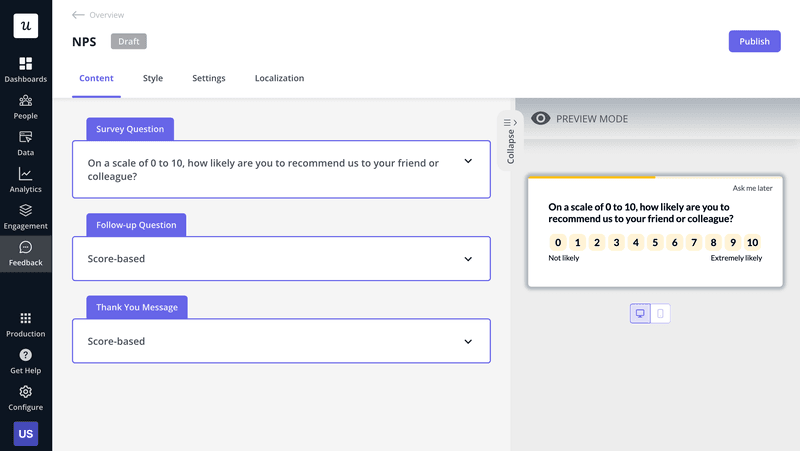A NPS survey builder in Userpilot