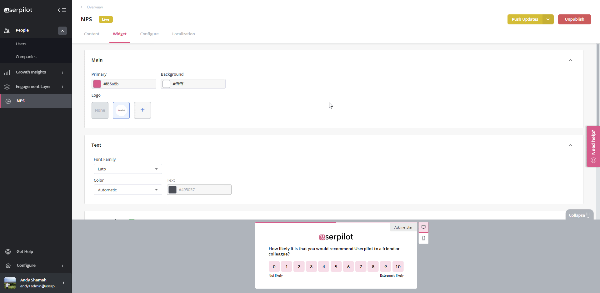 Animation of Userpilot survey
