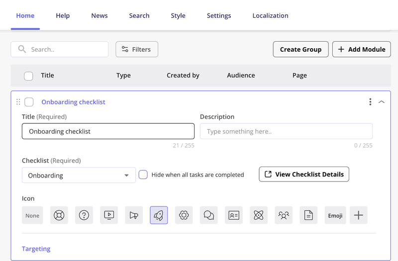 Onboarding checklist editor on Userpilot