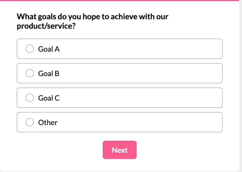 Onboarding survey question to measure users’ expectations