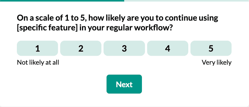 Rating scale question to collect feedback on specific features used during onboarding