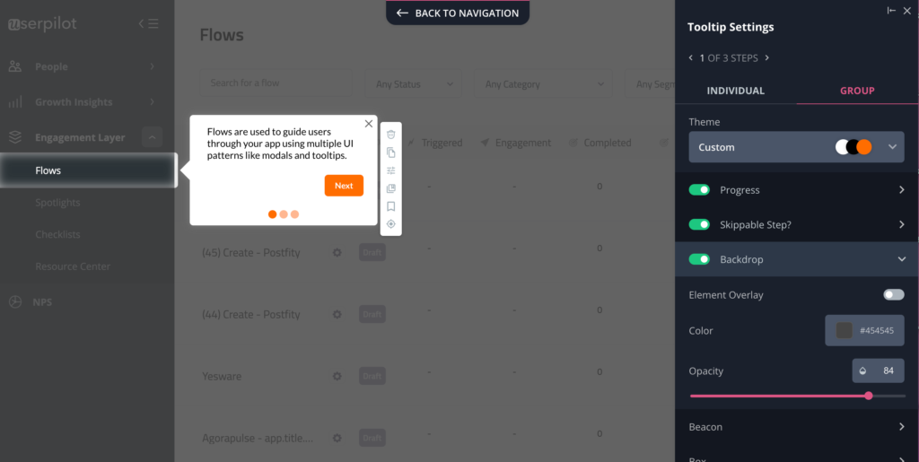 onboarding tooltip with progress bar