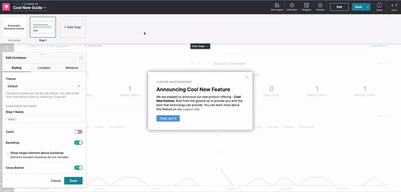 Whatfix alternatives: Pendo dashboard