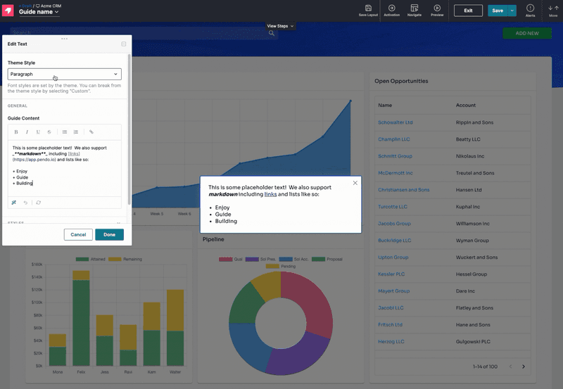 Onboarding guide editor in Pendo