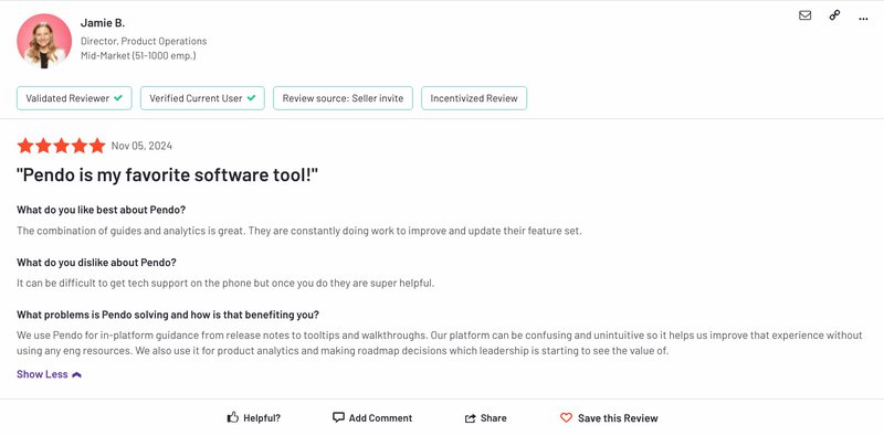 Positive Review By A Pendo User