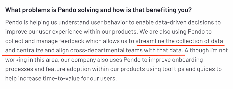 Pendo reviews about streamlining analytics.