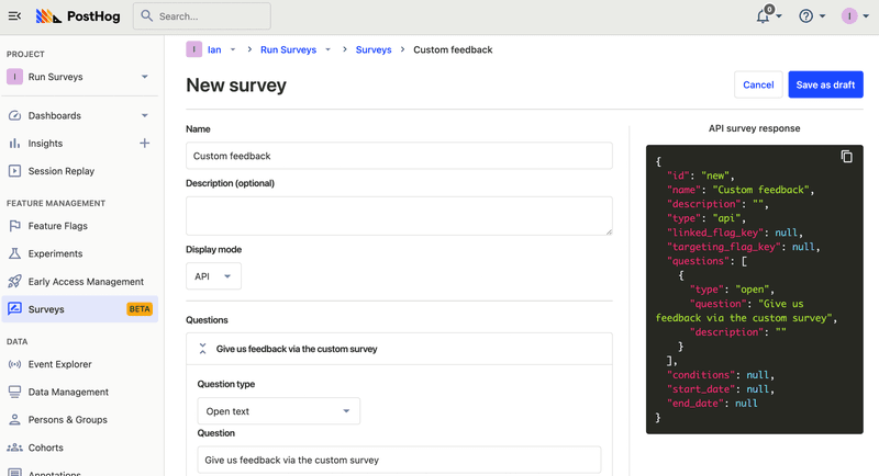 PostHog features surveys.