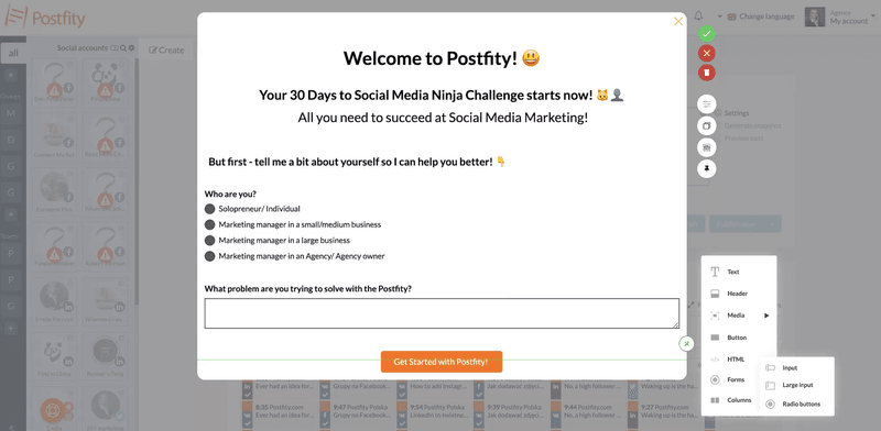 Postify greets its users with a welcome screen