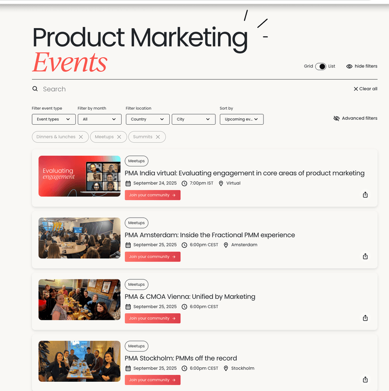 PMA product marketing events