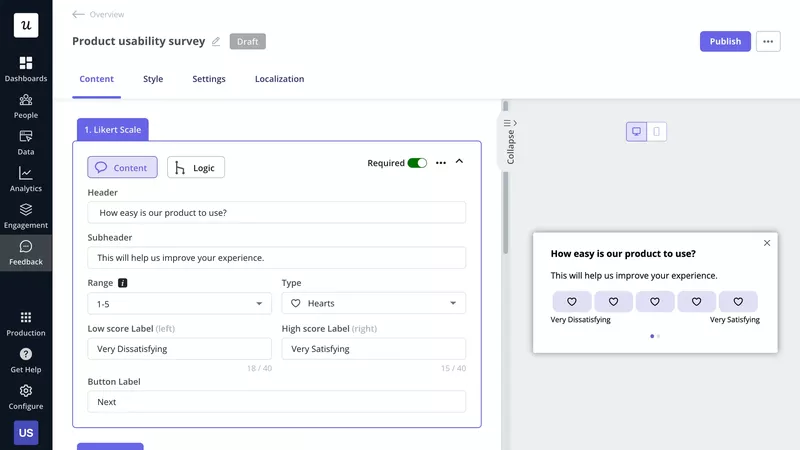 In-app survey for Customer sentiment analysis