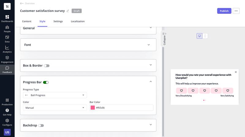 Userpilot allows you to add a progress bar to your surveys