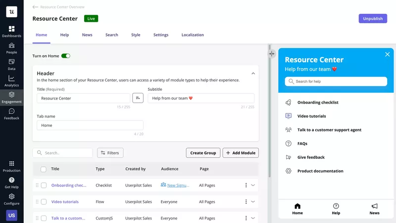 Userpilot resource center