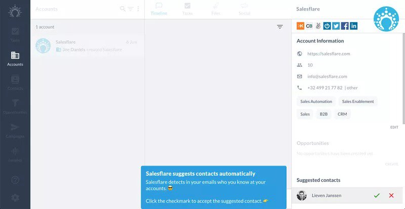 Salesflare interactive walkthrough with introduction of key features