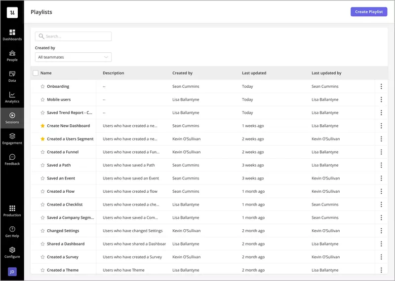 Userpilot allows you to group session recordings in playlists
