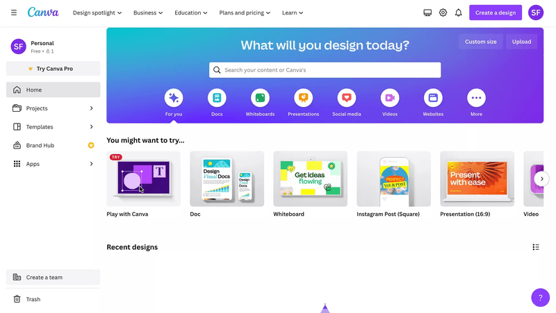 Personalized templates in Canva.