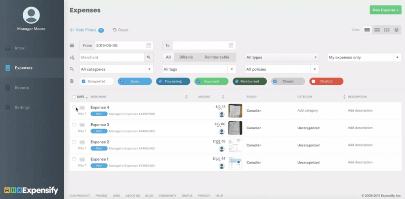 Screenshot of Expensify