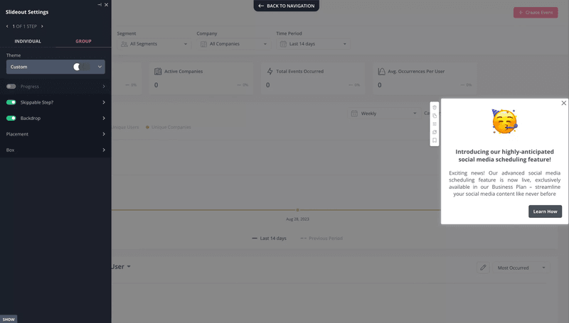 Encourage new feature usage with in-app prompts.