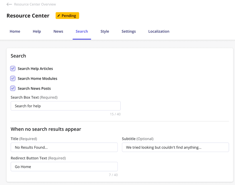 Define what happens when users search your knowledge base on Userpilot