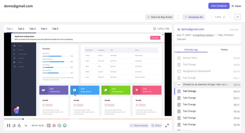 session replay feature
